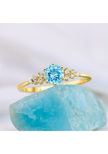 14 Ayar Altın Minimal Akuamarin Yüzük Altın