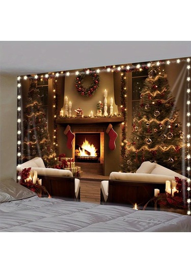 Noel Şömine Goblen Duvar Asılı Hediye Arka Plan Bez Polyester Goblen Yatak Odası Oturma Odası Yurt Tatil Partisi Için