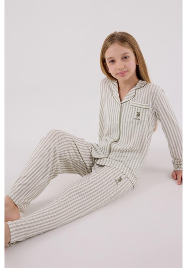 U.s. Polo Assn Kız Çocuk Gömlek Pijama Çay Yeşili-2070 Yesil