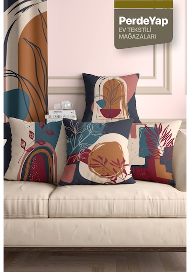 Mavi Ve Kırmızının Uyumu Desenli 4lü Kırlent Kılıfı