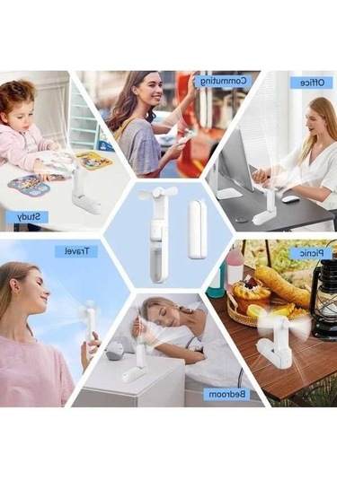 Ebitda Mini El Tipi Vantilatör Ve Power Bank, Katlanır Cep Fan, Usb Şarjlı, El Feneri İçerikli, Taşınabilir Soğutucu