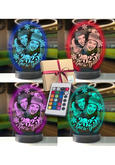 Yılbaşına Özel Resimli Oval 3d Modelli Gece Lambası