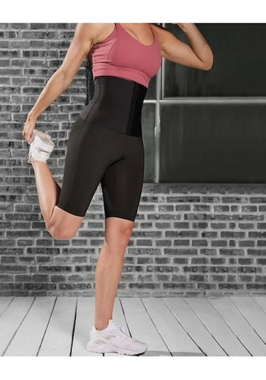 Mistirik Sauna-şort Model Ekstra Sıkılaştırıcı Agraflı Korse Şort Siyah