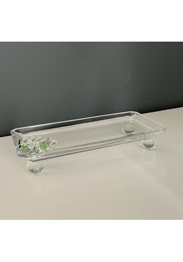 Selim Dekor Grape Dikdörtgen Sunum Cam Tabağı 29,5x14 Cm