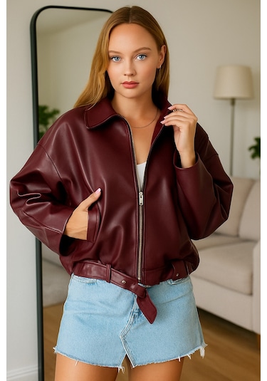 Prifaldi Pb Oversize Bomber Deri Ceket Bordo