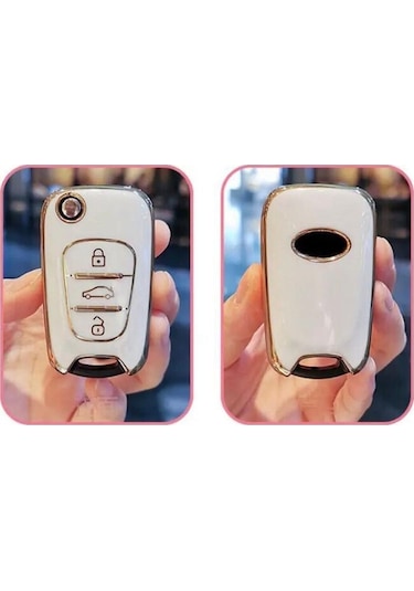 Lüx Hyundai Uyumlu Accent Era I20 I30 I35 İx35 Elantra Nano Anahtar Kılıfı Beyaz Gold Renk