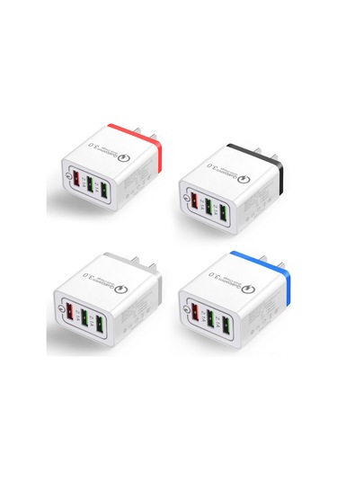 Xiyyadms Hızlı Şarj 3.0 Destekli 3 Usb Portlu Beyaz Abd Standardı Şarj Aleti - 100-240v Ev Ve Seyahat İçin