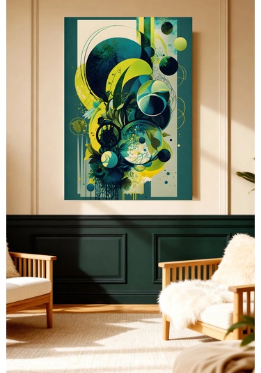 Mushen Studio Sarı Yeşil Dairesel Soyut Modern Kanvas Tablo