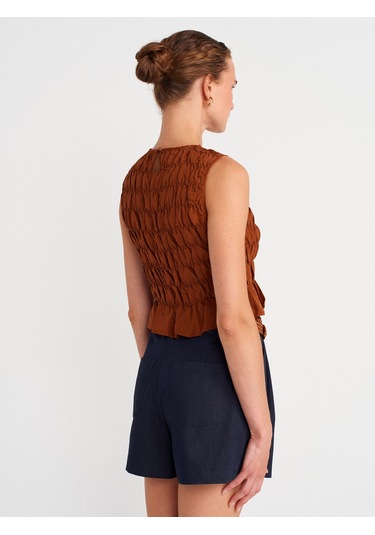 Dilvin 50845 Kolsuz Crop Bluz-kahve Kahve