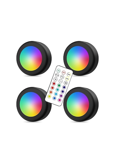 Upway 4 Lü Set Led Aydınlatma Dekoratif Rgb Gece Lambası 12 Renk Kumandalı Küçük Siyah