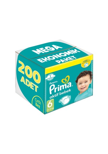 Prima Bebek Bezi Beden:6 13-18kg Extra Large 200 Adet 6 Numara