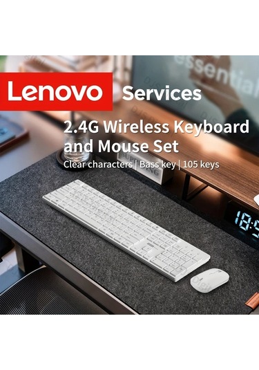 Oldfriend Lenovo 105 Tuşlu Kablosuz Klavye Ve Fare Seti - Beyaz - Hafif Ve Şık Diğer