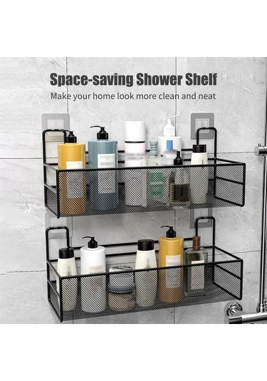 Fortunelane Materyal Demir Beyaz Banyo Duş Dolabı Büyük, Deliksiz Montajlı, Su Drenajlı, Sağlam Taşıma, İzsiz 2 Adet Yapistı Hedi Beyaz