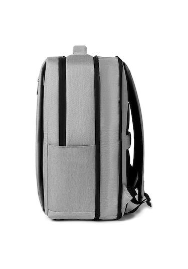 Sones Usb Şarj Portlu 17" Laptop Sırt Çantası, Su Geçirmez Sırt Çantası Gri