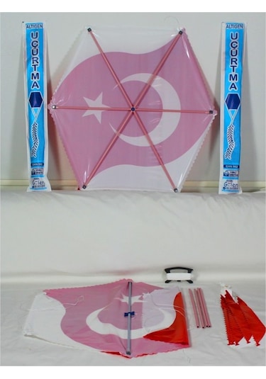 Naylon Altıgen Uçurtma - Bayraklı - Orta Boy