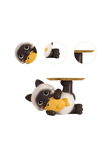 Homyl Reçine Kedi Anahtar Tepsisi Çok Amaçlı Masa Dekorasyonu 20,5 Cm X 13 Cm X 14 Cm