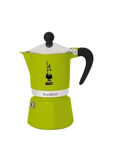 - Rainbow: 3 Cups Ocak Üstü Espresso Pişirici - 130ml - Yeşil Renk - Alüminyum Gövde - Patentli Güvenlik Valfi - Tüm Ocak Türleri İçin Uygundur İndüksiyon Hariç