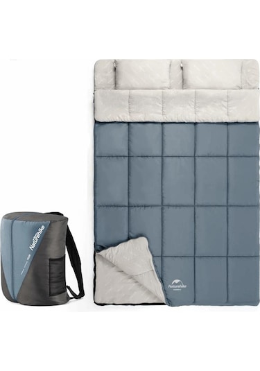 Naturehike HD250 Zarf Tarzı Yastıklı Çift Kişilik Pamuklu Uyku Tulumu Grili Kahverengi