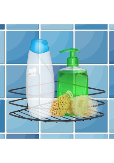 Zmc Bilişim Kendiliğinden Yapışkanlı Montaj Gerektirmeyen Tek Katlı Banyo Askı Köşe Şampuanlık Siyah Çok Renkli
