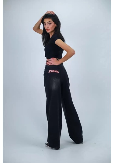 Paradise Spider Nakışlı Baggy Jean Siyah Çok Renkli
