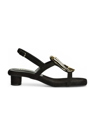 Fox Shoes Y282440002 Siyah Süet Alçak Kalın Topuklu Kadın Ayakkabı