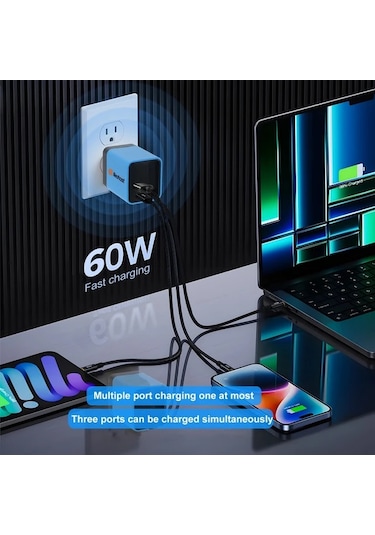 Elmpaly Sarı 65w Hızlı Şarj Cihazı 3 Cihaz Aynı Anda Şarj Hızlı Şarj Tip Çıkışı Taşınabilir