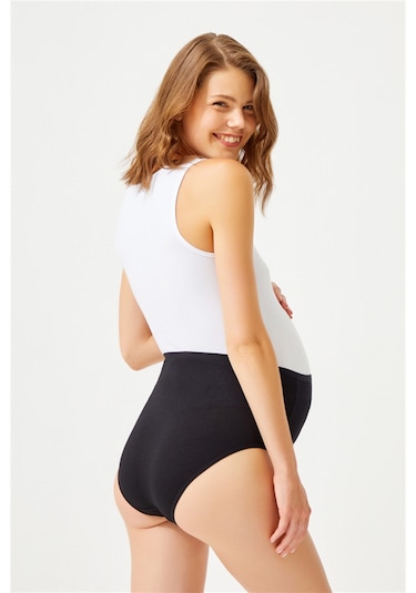Cottonhill Siyah Pamuklu Yüksek Bel Hamile Bikini Külot Siyah