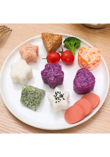 Fortunelane 4 Farklı Şekil Kalp, Çiçek Kalıbı Seti - Sağlıklı Lezzetli Atıştırmalıklar İçin Japon Usulü Onigiri Hamuru Kalıbı, Şe Şeffaf - Beyaz