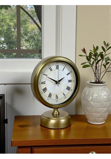 Plentiful Aurum Retro 25x20 Eskitme Metal Masa Saati Sarı