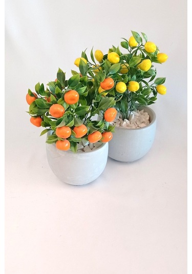 Yapay Ağaç Beton Saksıda Dekoratif Limon Ve Portakal Ağacı Tanzimi Turuncu-sarı-beyaz