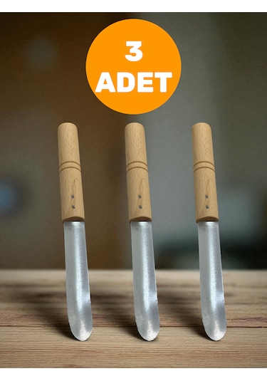 3'lü Set Ahşap Saplı Patlıcan & Kabak Dolma Oyacağı Paslanmaz Çel
