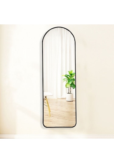 Dekoratif Ayna Mdf Oval Kesim Boy Ayna Duvar Aynası 165 X 45 Cm 166 X 50 Siyah