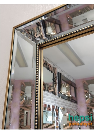 Ayna Çerçeveli Model Eskitme Altın Renk Boy Aynası Altın