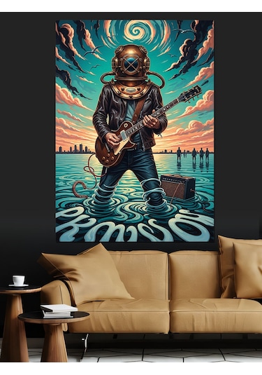 Karizma Tablo Gitar Çalan Balık Adam Dekoratif Kanvas - Mdf Ahşap Tablo