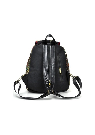 Siyah Vintage Kadın Sırt Çantası Nakış Tavuskuşu Payet Sırt Çantası Ulusal Boho Boncuk Seyahat Okul Çantası Siyah