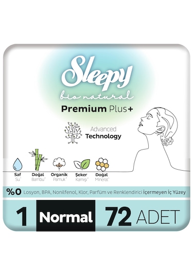 Sleepy Bio Natural Premium Plus Hijyenik Ped Süper Avantaj Paketi Normal 72 Adet