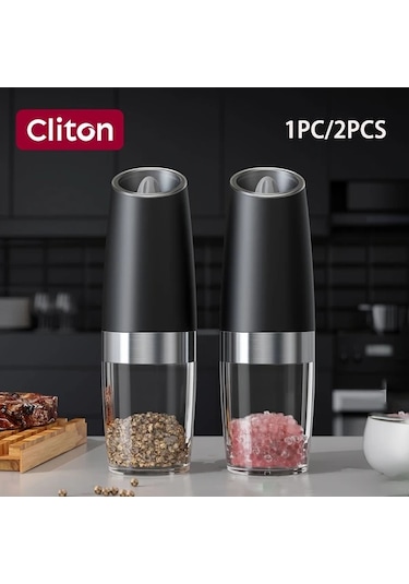 Honeybeeshop 1 Adet 2 Adet Kahverengi Plastik Gövdeli Yerçekimi Aktifli Elektrikli Tuz Karabiber Değirmeni Otomatik Öğütme Led Işıklı Ayarlanabilir Öğütme Ahşap