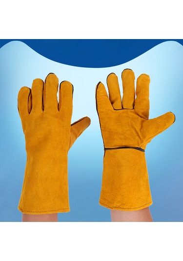 Shineyee Deri Astarlı Kaynak Eldiveni - Uzun, Kalın, Kırmızı, İş Güvenliği İçin Mükemmel Koruma