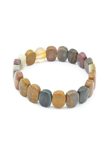 Murty99 Oval Kesim Hakiki Okyanus Jasper Taşı Bileklik Kahverengi