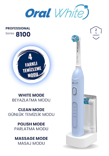 Oral White 4 Modlu Professional 8100 Şarjlı Diş Fırçası Mavi
