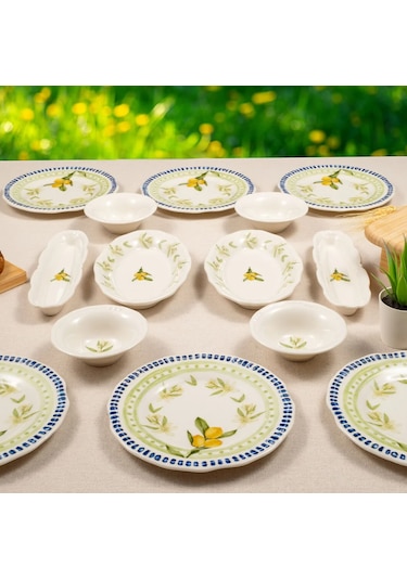 Fecra 14 Parça Casa Limone Kahvaltı Takımı Beyaz - Sarı