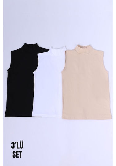 Parlingerie Kadın Sıfır Kol Boğazlı Body 3lü Set Siyah - Beyaz - Ten