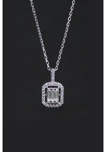 Baget Taşlı Tasarım Kadın Gümüş Kolye