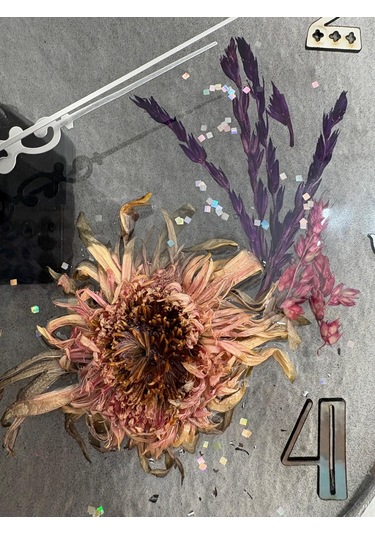 Ayçiçeği Temalı Şeffaf Siyah Epoksi Duvar Saati Özel Tasarım - Tek Üretim - 30 Cm Siyah