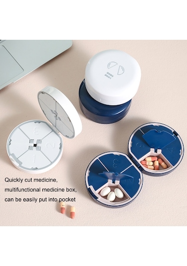 Sones Kesicili Çift Katmanlı Yuvarlak Sekiz Izgaralı Taşınabilir İlaç Kutusu Mavi