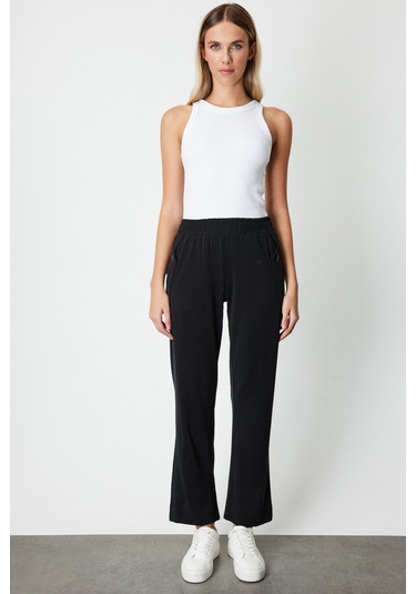 On Kadın Cebi Düğme Detaylı Eşofman Altı 66107 Siyah Siyah