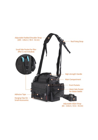 Su Geçirmez Balıkçılık Çanta Büyük Kapasiteli Çok Fonksiyonlu,siyah