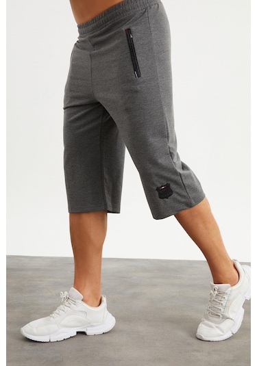 201762 Cep Nakış Detaylı Erkek Kapri-Ant.Melanj Antrasit Melanj