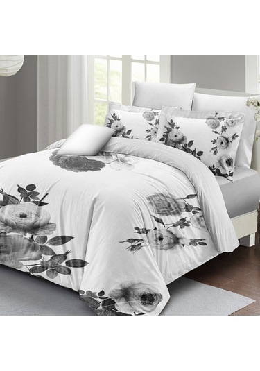 Monohome Black White Flower Çift Kişilik Nevresim Takımı 3D Pamuk