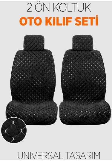 Tay Tüyü Terletmez Kumaş Oto Koltuk Kılıfı 2 Ön Koltuk Seti - Siyah-beyaz